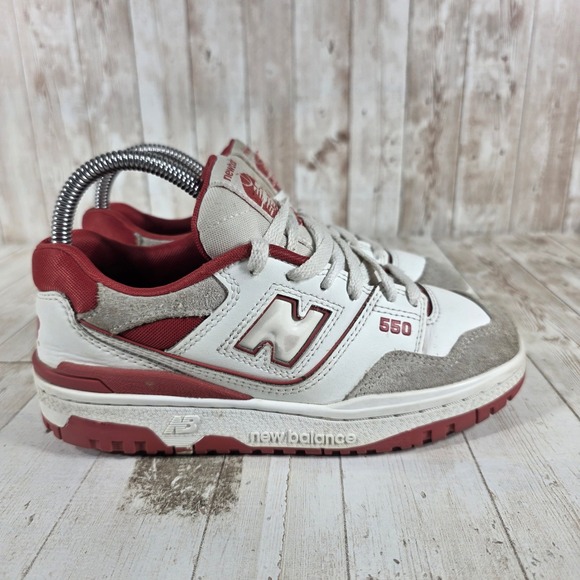 New Balance Shoes - New Balance 550 Womens 6.5 White Red Grey Leather Sneakers GSB550TF